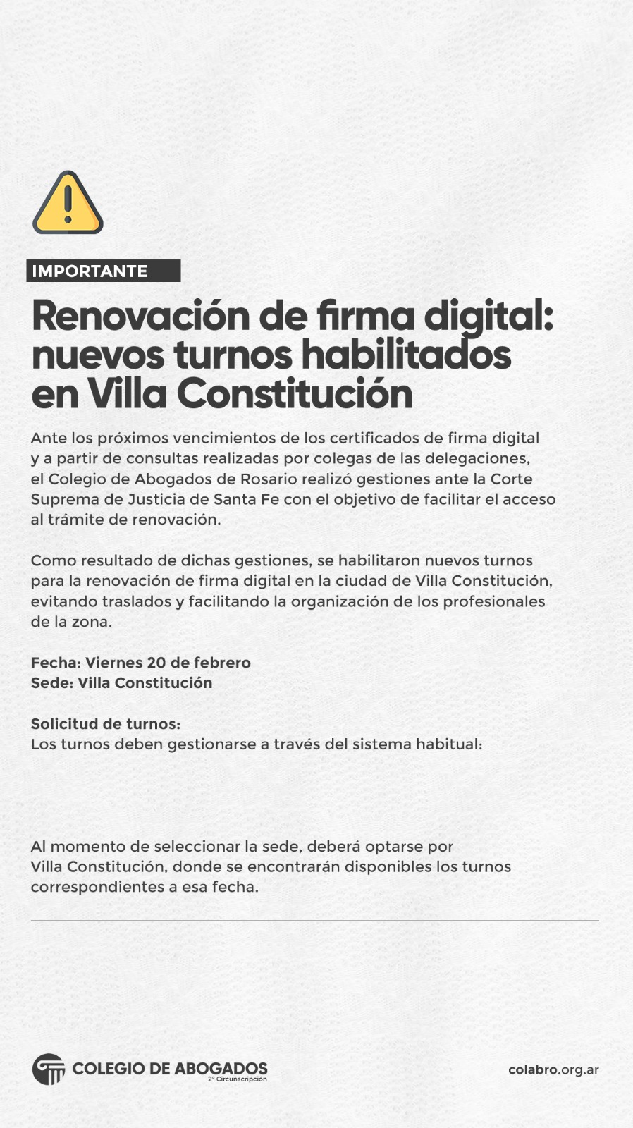 Renovación de firma digital: nuevos turnos habilitados en Villa Constitución